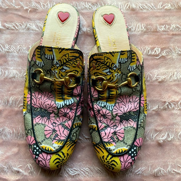 Gucci Princetown Horsebit Bengal Tiger Lily Monogram Loafer Mule - Picture 1 of 7